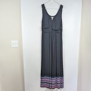 Soma Sleeveless Black Soft Jersey Maxi Dress with Patterned Hem